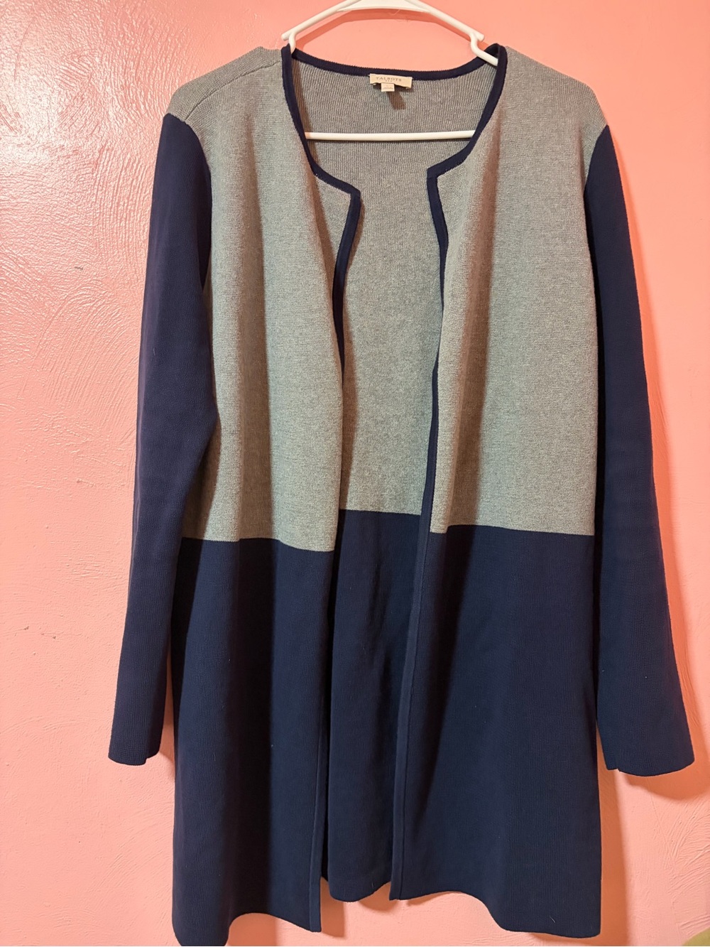 Talbots Gray and Navy Colorblock Open-Front Jacket